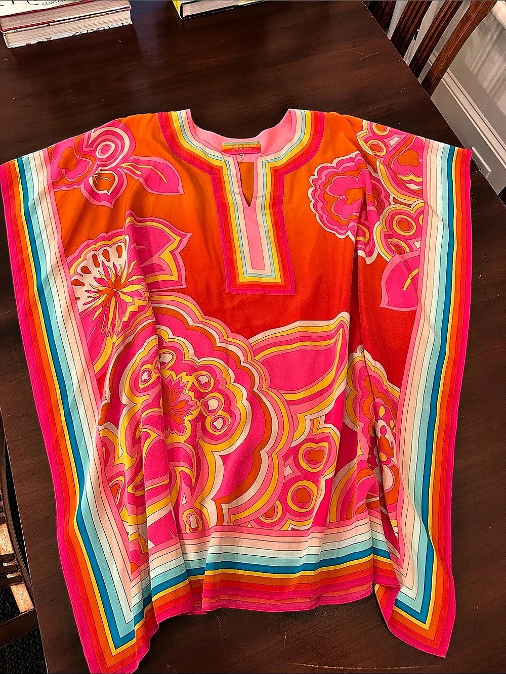 Trina Turk Theodora Caftan Dress Tunic Orange & Pink Size M/L